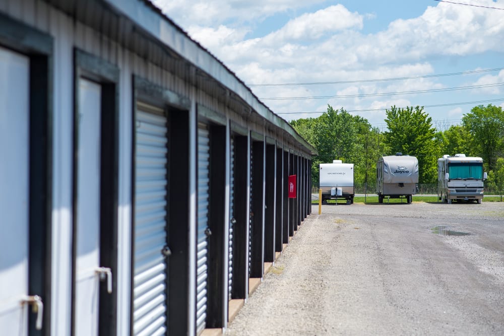 Storage units and RV parking at Bronco Mini Storage in Welland, Ontario