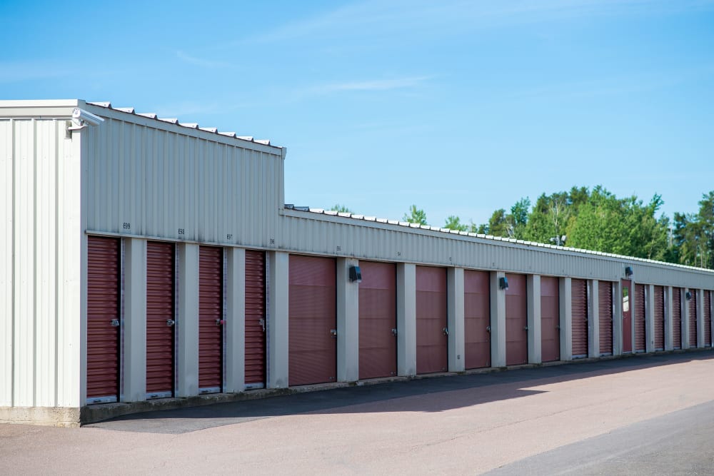 A row of storage units at Lighthouse Self Storage in Moncton, New Brunswick