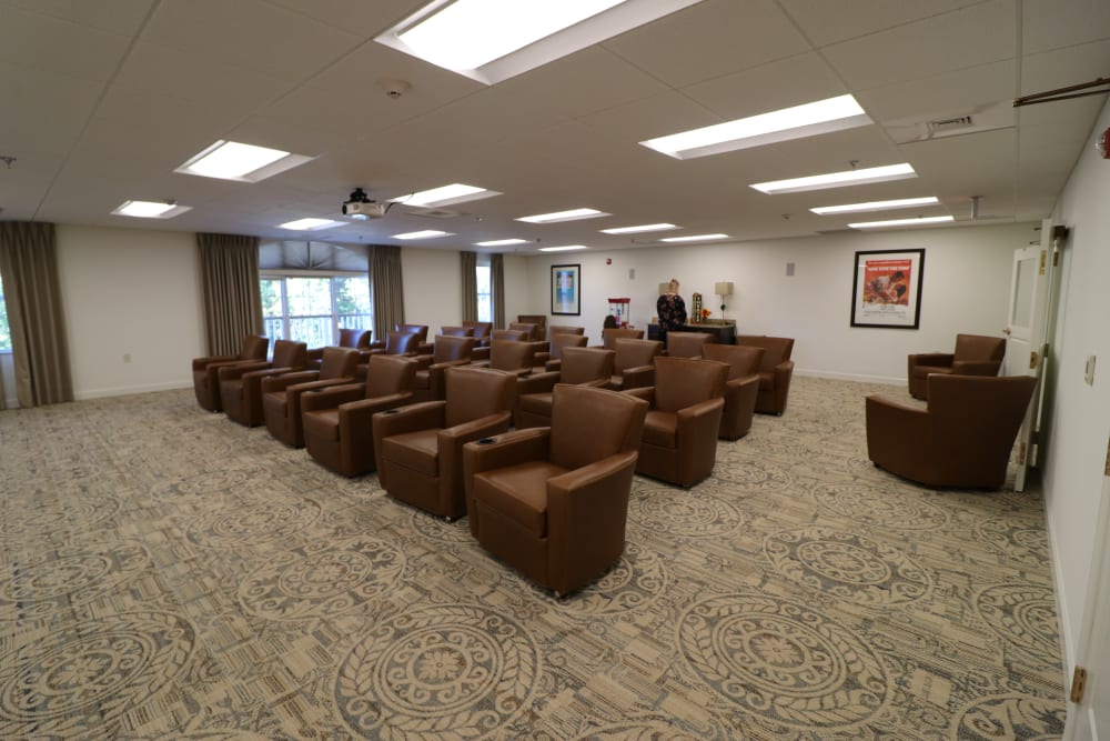 A view of the movie theater at The Harmony Collection at Roanoke - Assisted Living in Roanoke, Virginia