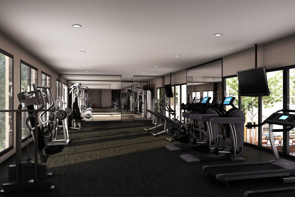 Rendering of Tribeca's fully equipped fitness center in Saint Louis, Missouri