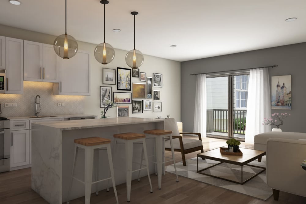 Rendering of Tribeca's fully equipped kitchen in Saint Louis, Missouri