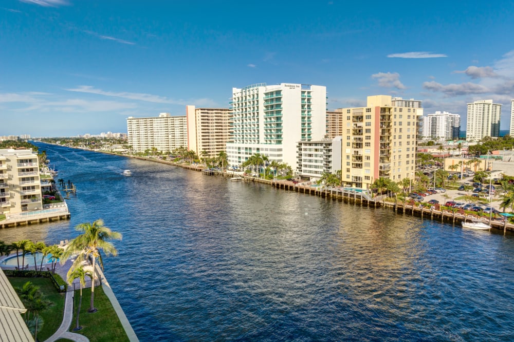 The river right outside of The Meridian at Waterways in Fort Lauderdale, Florida