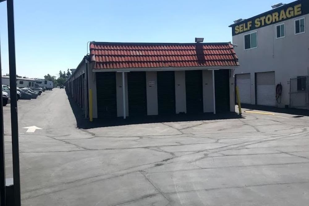 Drive-up storage units at Storage Solutions in Pomona, California