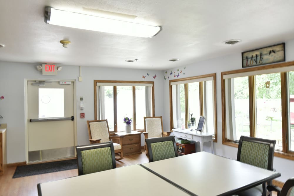 Dining room at the senior living facility Reflections at Garden Place in Columbia, Illinois