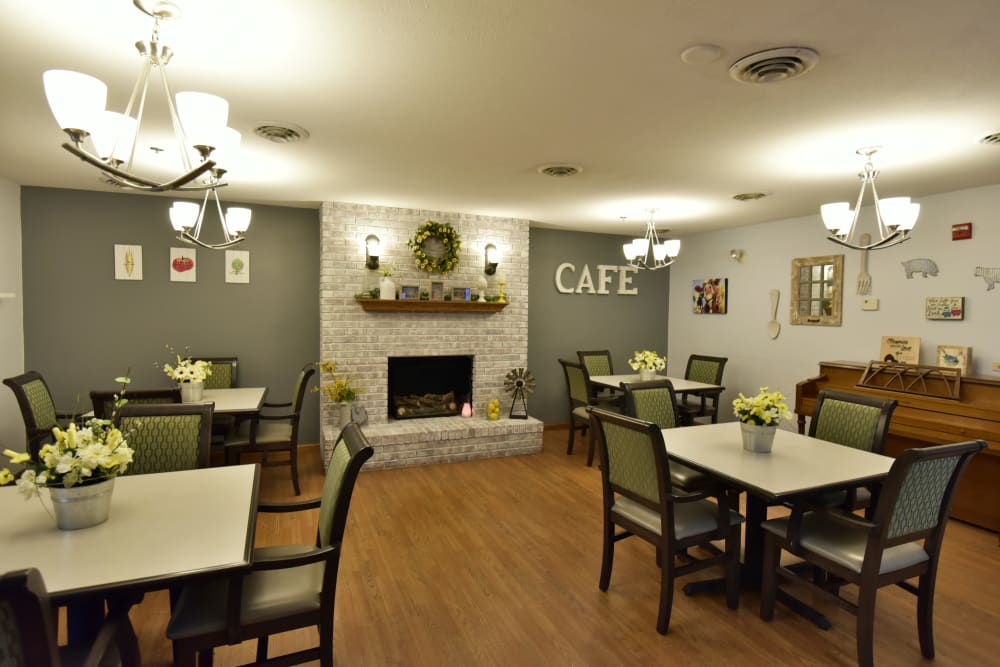 Spacious dining room at Reflections at Garden Place in Columbia, Illinois. 