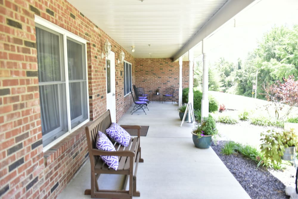 Covered porch at Reflections at Garden Place in Columbia, Illinois. 