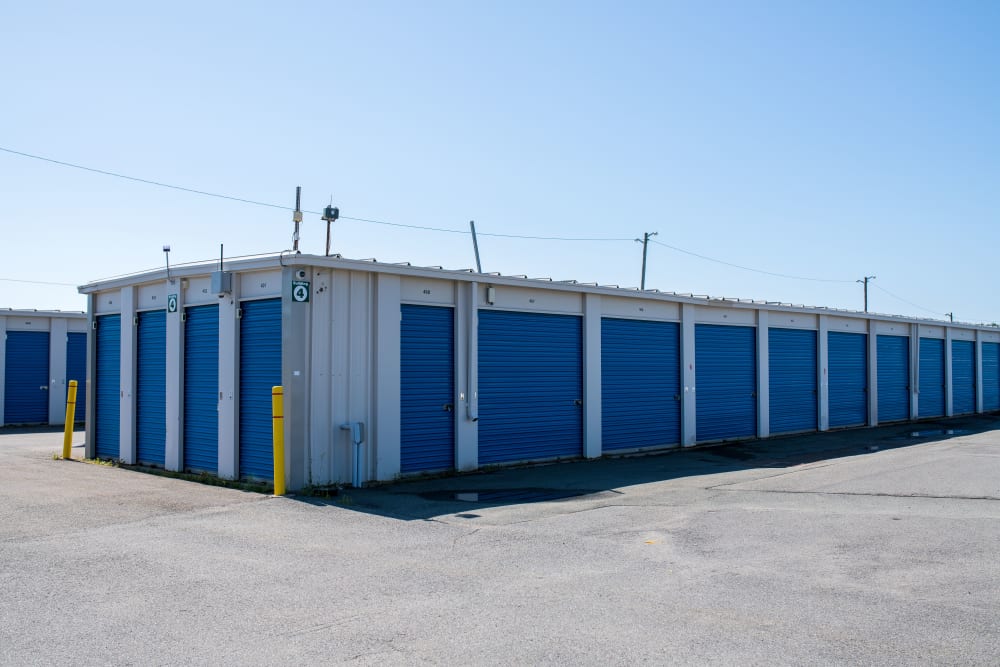 Blue doors on storage units at Apple Self Storage - Saint John West in Saint John, New Brunswick