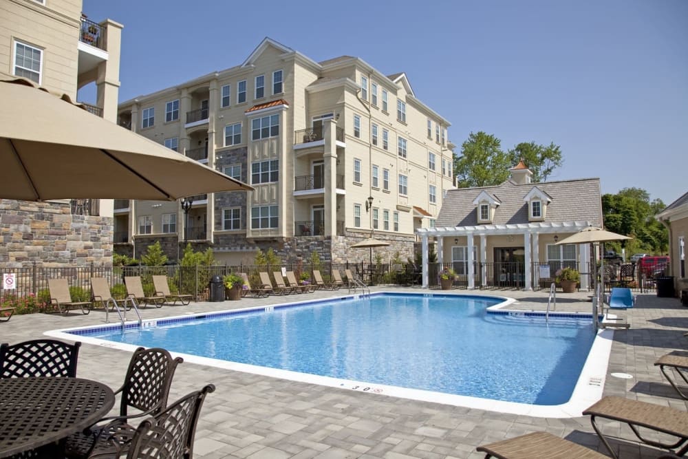 Resort-style swimming pool at Presidential Place Apartments in Lebanon, New Jersey