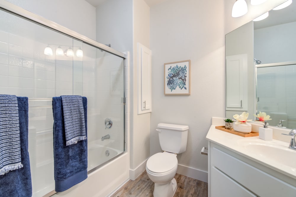 Large bathroom with an oval tub at Sofi Shadowridge in Vista, California