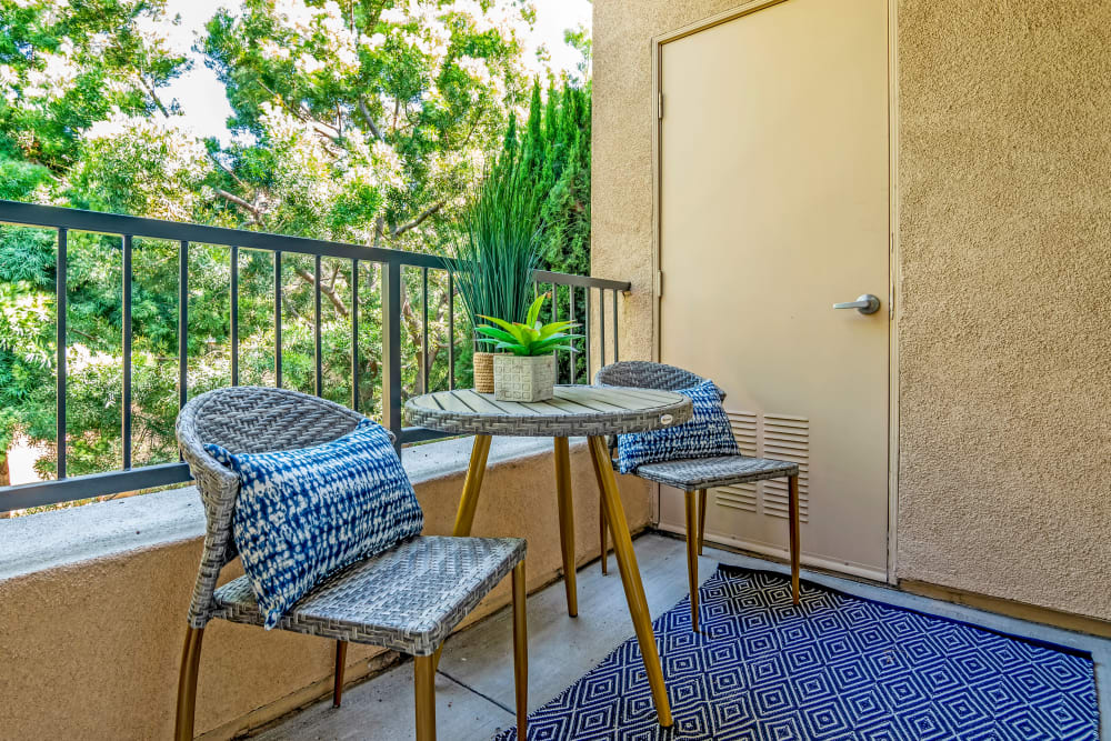 Back patio overlooking the manicured landscape at Sofi Shadowridge in Vista, California