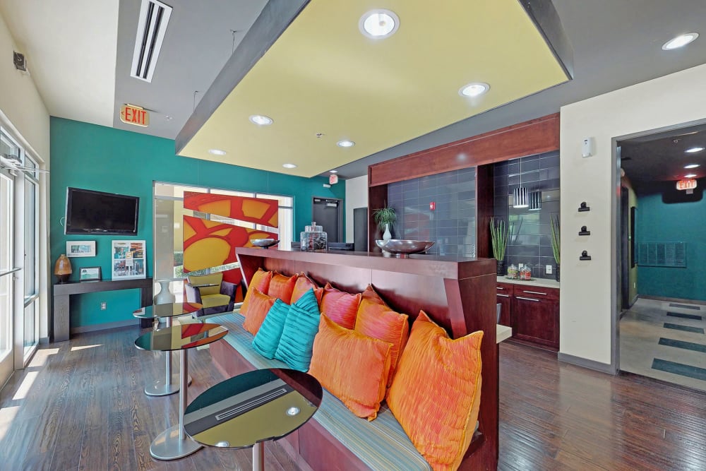 Business center lounge at 5th Street Crossing at City Station in Garland, Texas