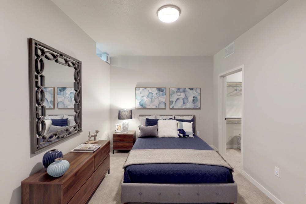 Cozy bedroom at Oaks Union Depot in St. Paul, Minnesota