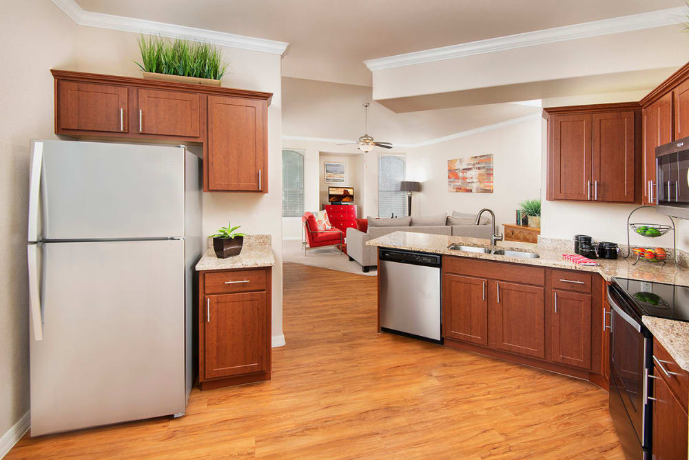 Kitchen with stainless steel appliances at Villas on Hampton Avenue