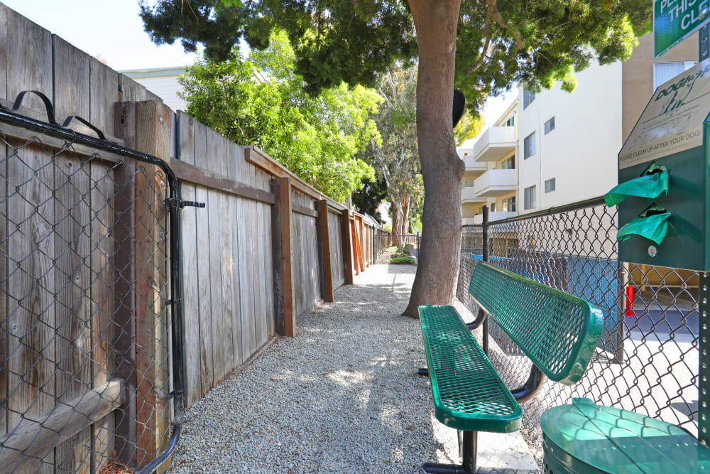 Onsite dog run at Sofi Redwood Park in Redwood City, California