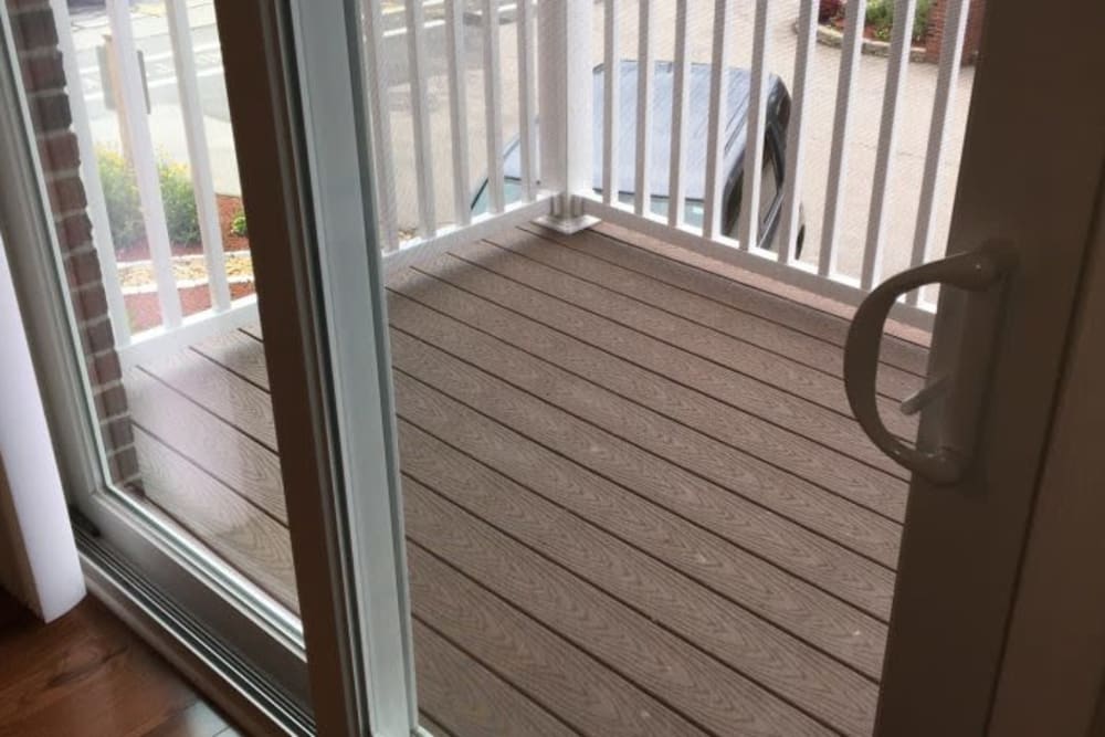 Private patio at Olde Hampton Village Apartments in Hampton, New Hampshire