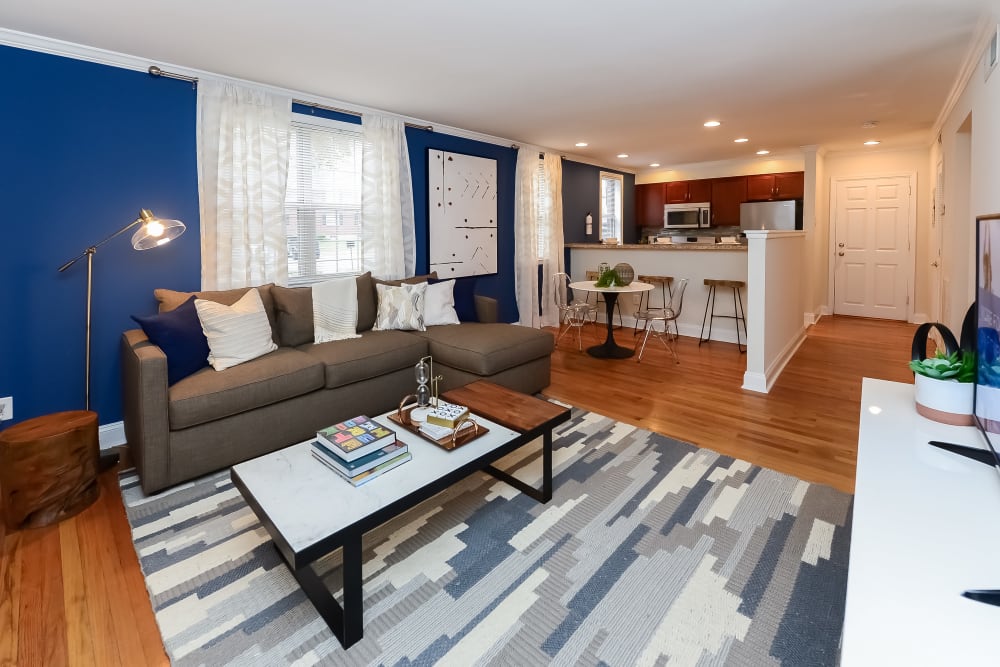 Cozy living room at The Villas at Bryn Mawr Apartment Homes