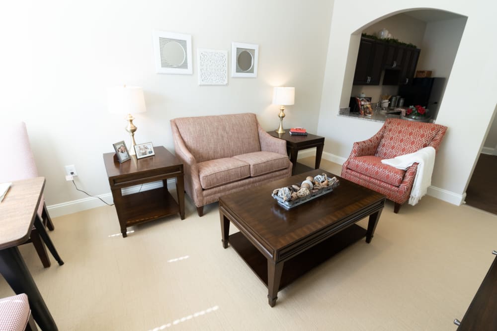 A living room at Harmony at State College in State College, Pennsylvania