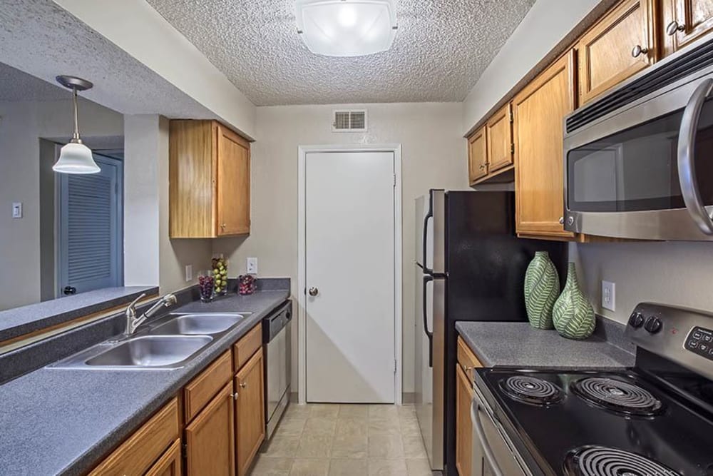Kitchen with stainless-steel appliances at Club at North Hills in Pittsburgh, Pennsylvania