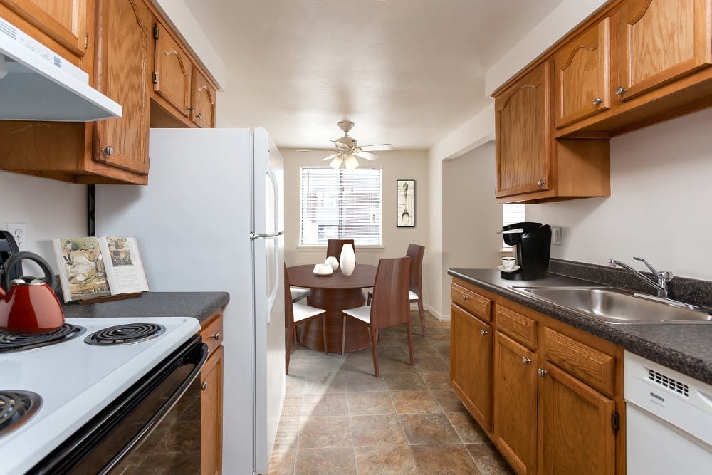 Well-equipped kitchen at East Ridge Manor Apartments in Rochester, New York