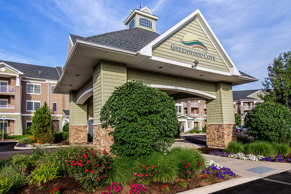Lush landscaping at Greenwood Cove Apartments in Rochester, New York