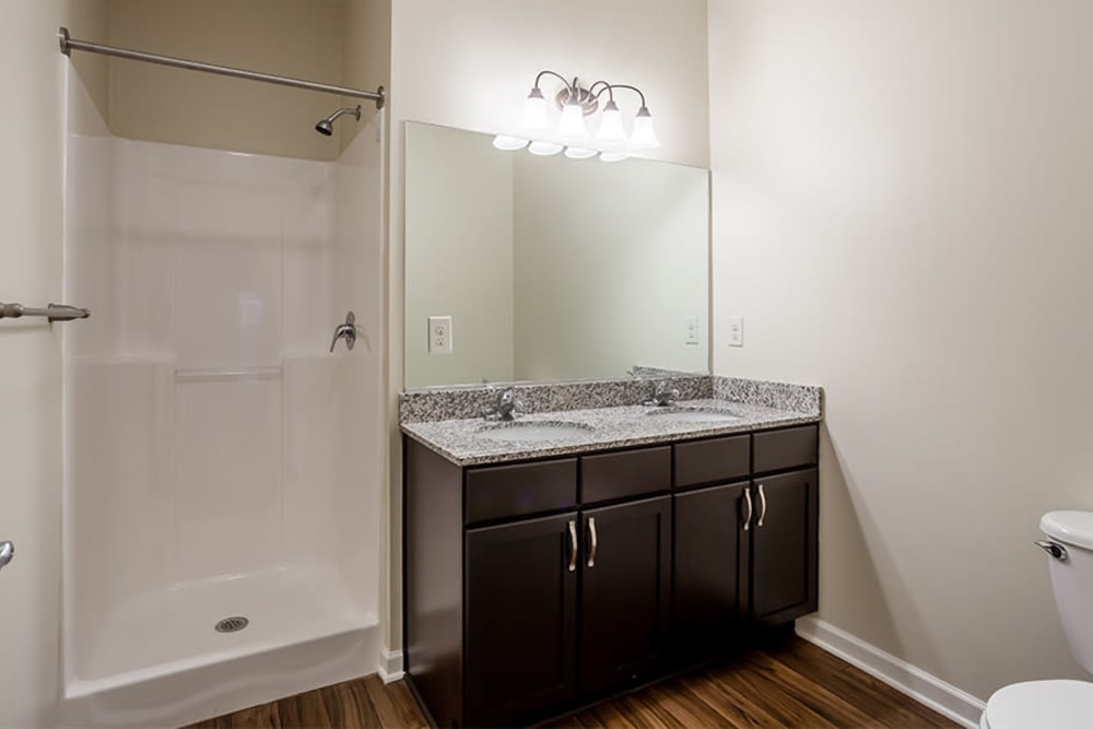 Bathroom at Ethan Pointe Apartments home in Rochester, New York