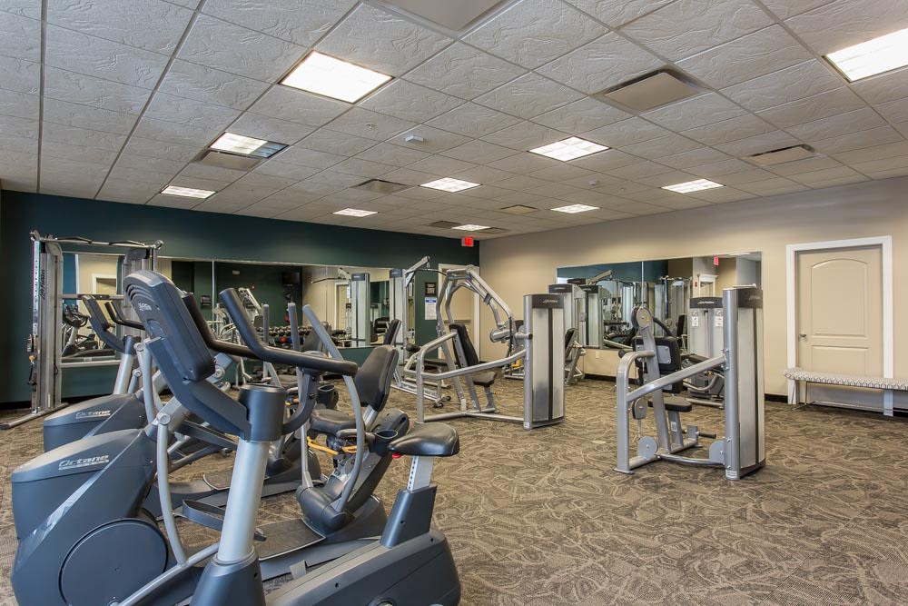 Modern fitness center at Gateway Landing on the Canal in Rochester, New York