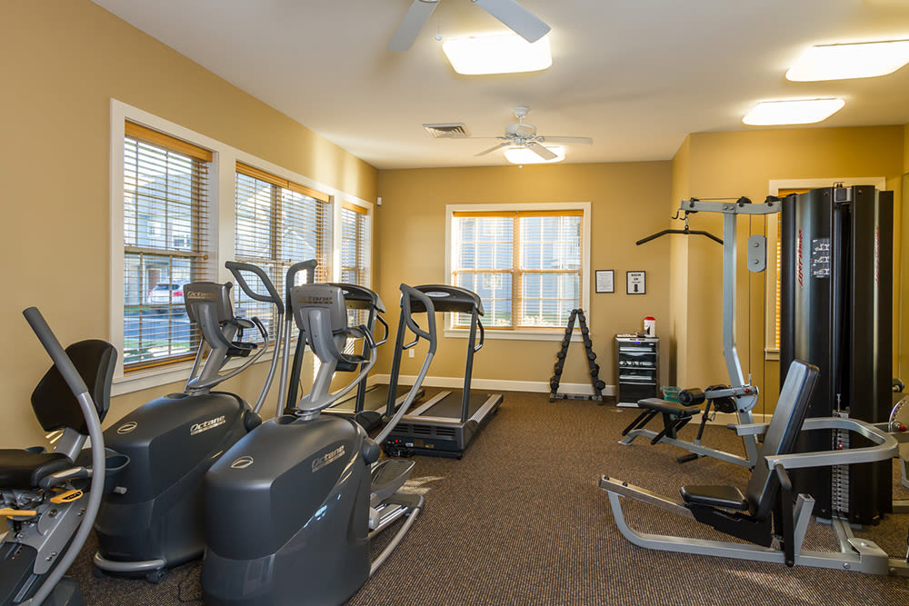 Fitness center with cardio equipment at North Ponds Apartments & Townhomes in Webster, New York.