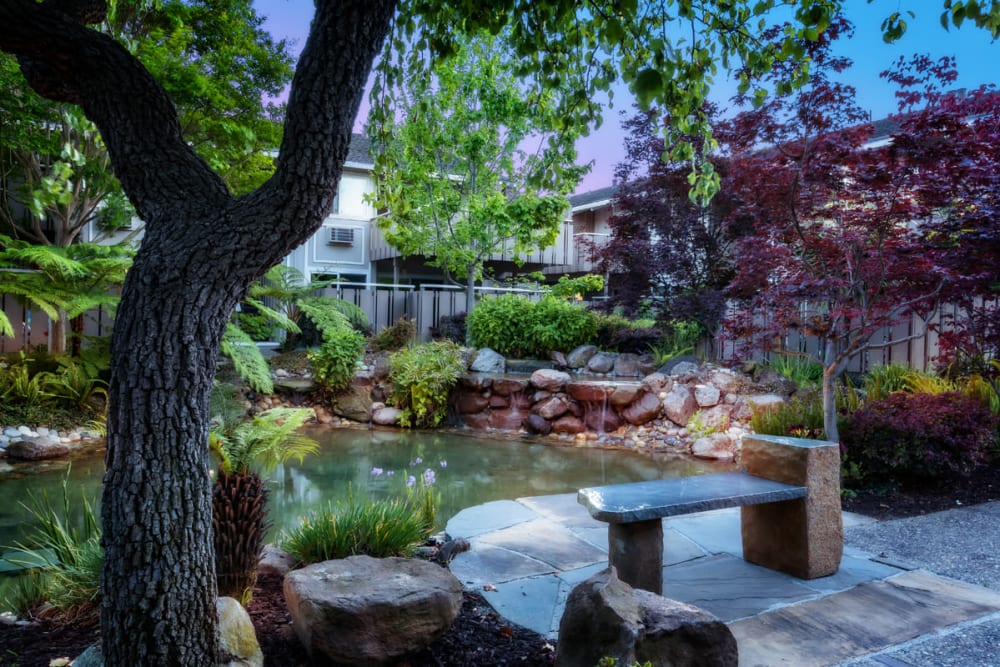 Beautiful landscaping at Greendale Apartments in Mountain View, California