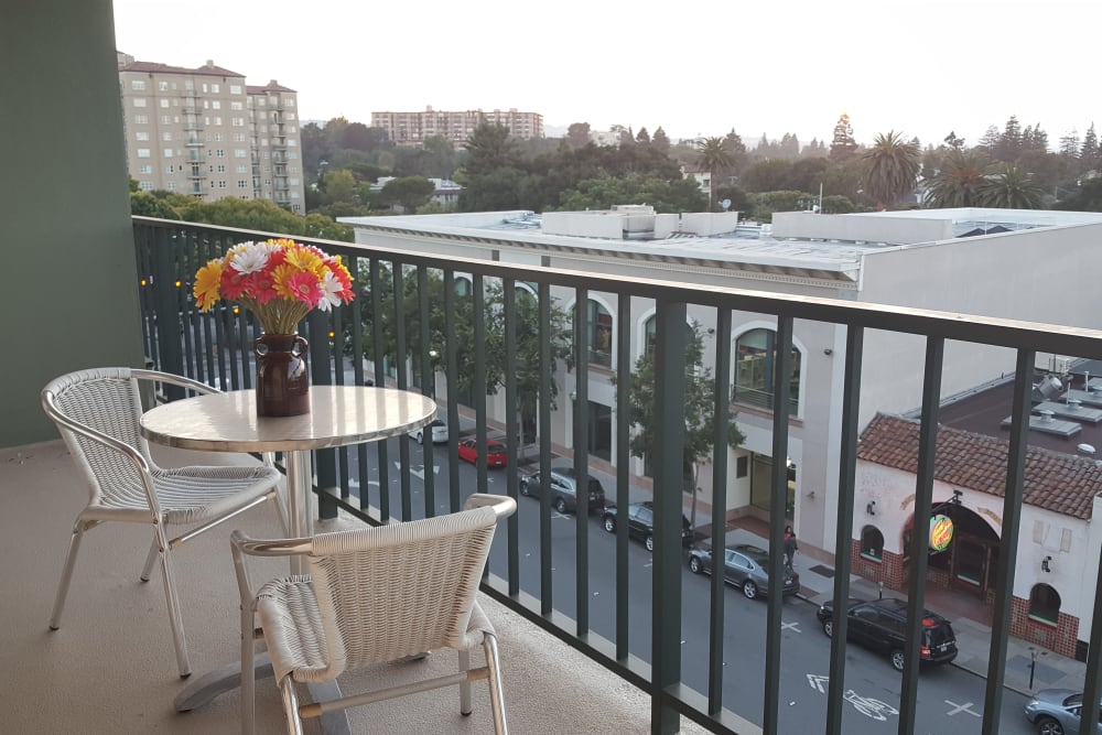 Private patio at Hillsborough Plaza Apartments in San Mateo, California