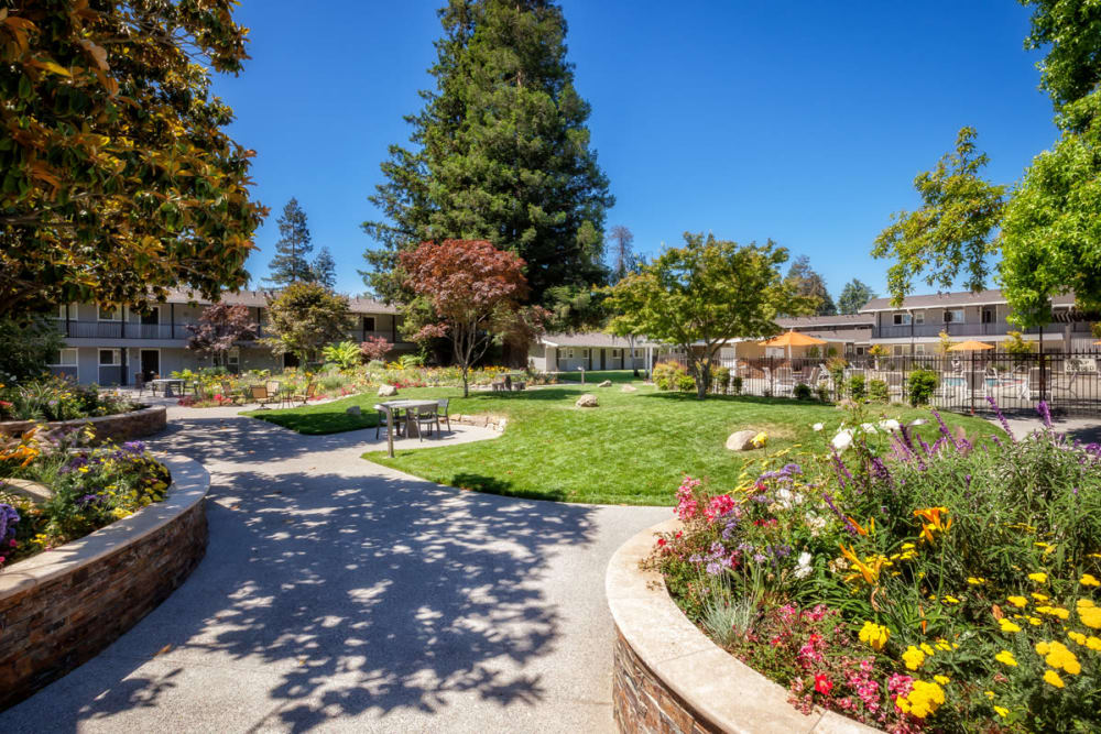 Lush courtyard at Parkwood Apartments in Sunnyvale, California