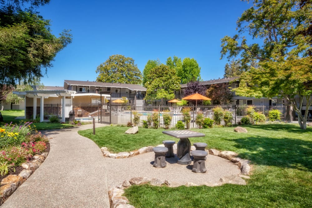 Outdoor chess table at Parkwood Apartments in Sunnyvale, California