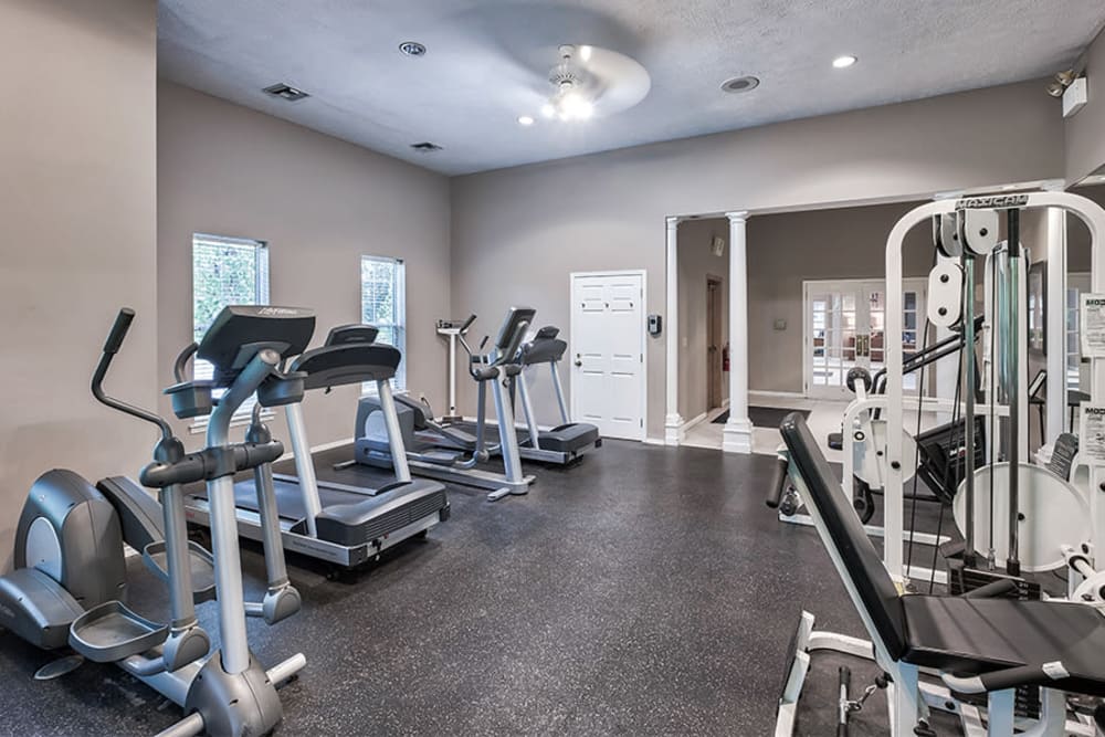 Spacious fitness center at Highlands of Montour Run in Coraopolis, Pennsylvania