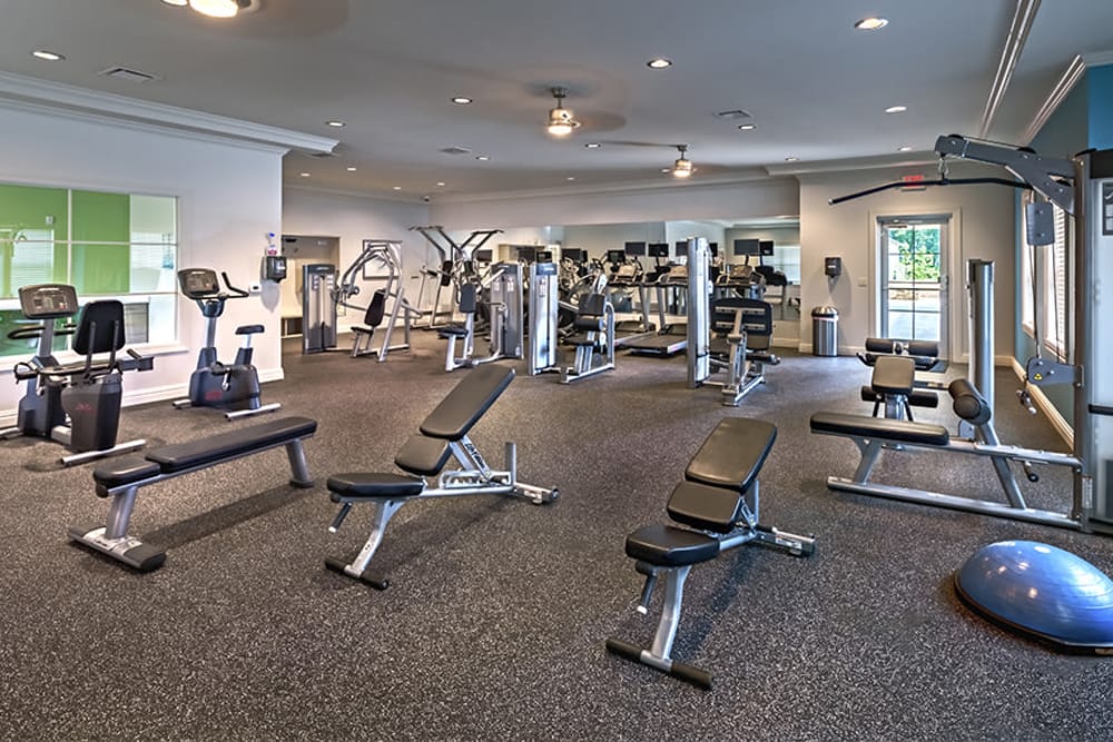 Modern fitness center at Rochester Village Apartments at Park Place in Cranberry Township, Pennsylvania