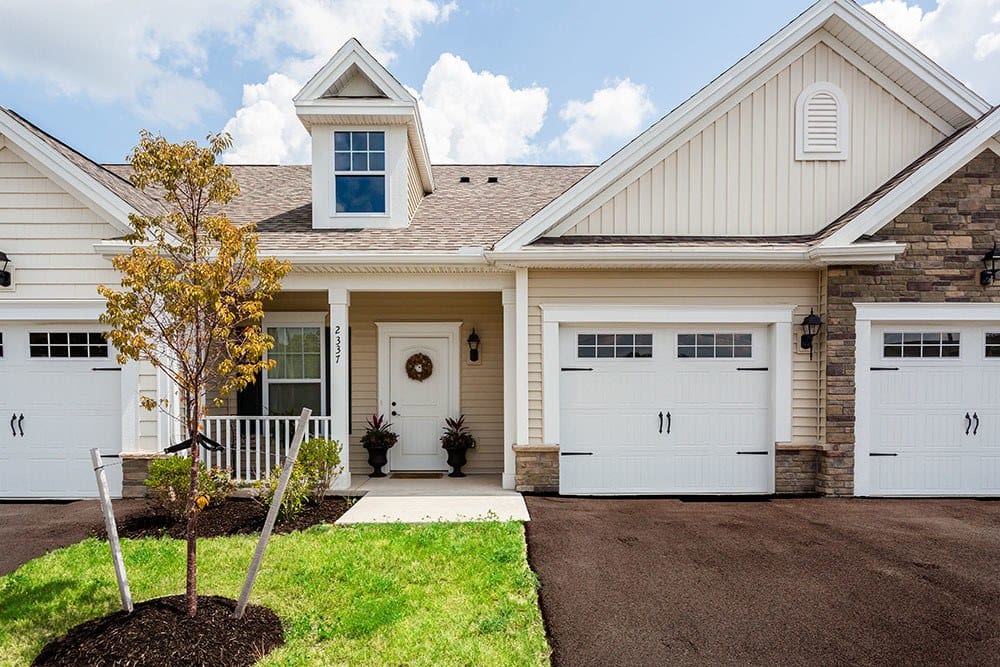 Front exterior view of townhome at The Links at CenterPointe Townhomes in Canandaigua, New York