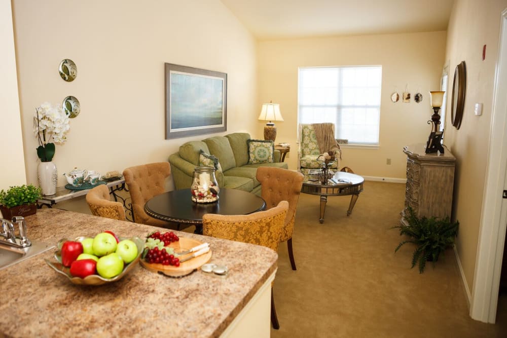 A living room view at Harmony at Falls Run in Fredericksburg, Virginia