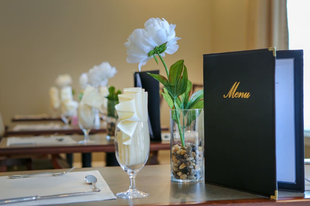 A menu setting for dinner at Harmony at Spring Hill in Lorton, Virginia
