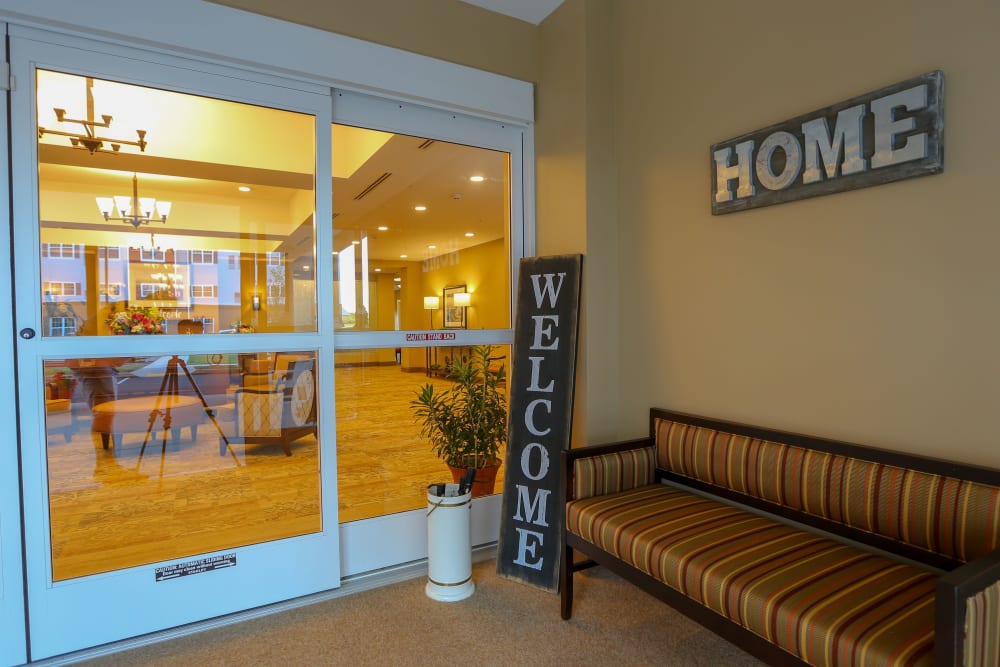 A welcome home sign greets residents at Harmony at West Shore in Mechanicsburg, Pennsylvania