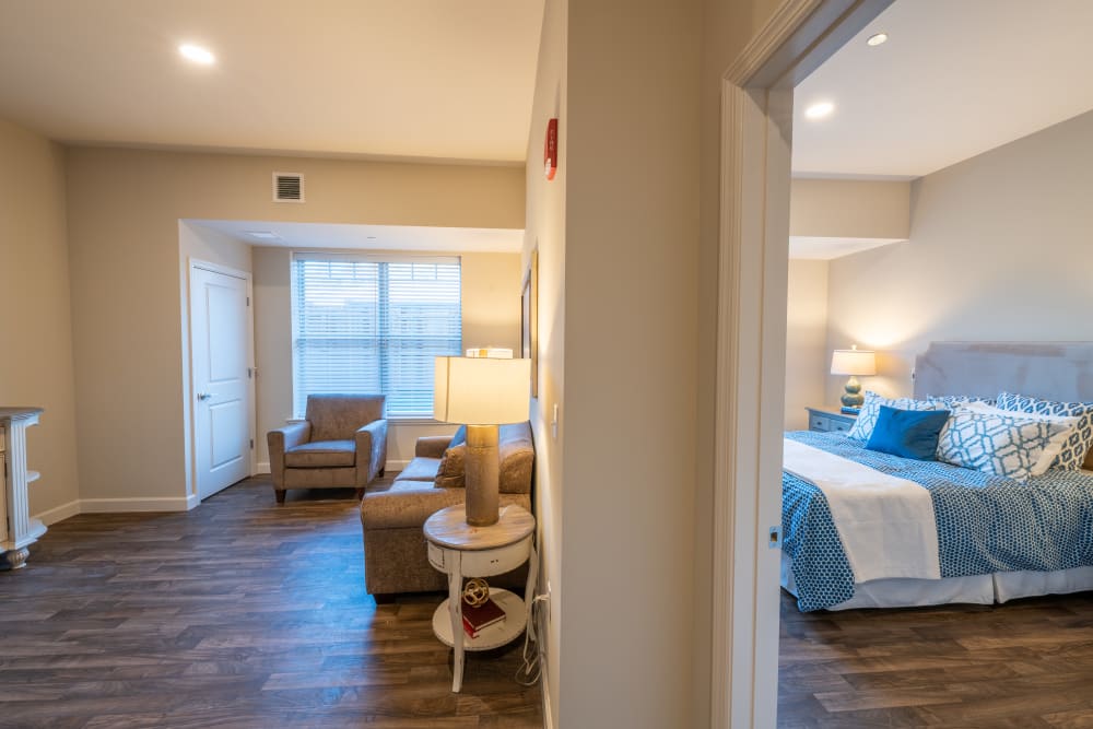 A bedroom at Harmony at White Oaks in Bridgeport, West Virginia