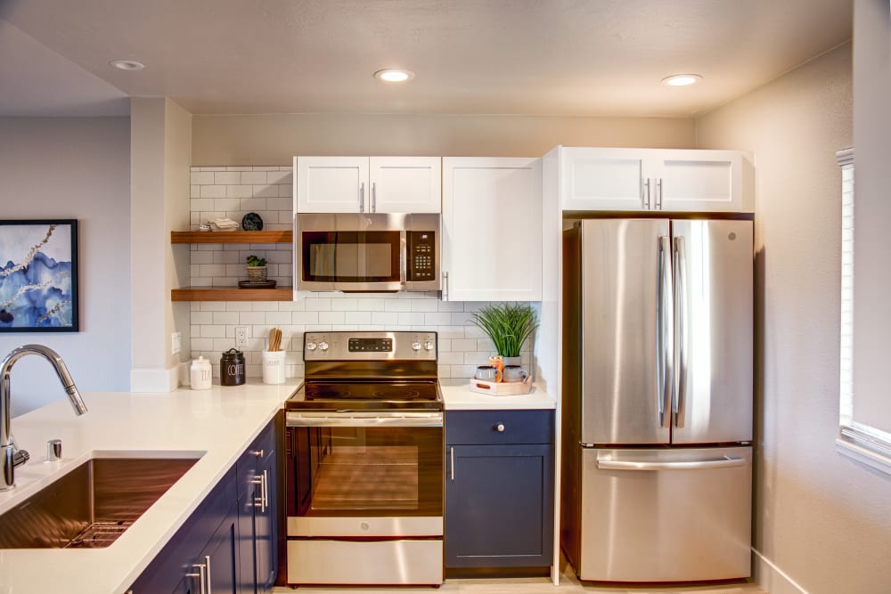 Chef-inspired kitchen in a model home at Harbor Point Apartments in Mill Valley, California