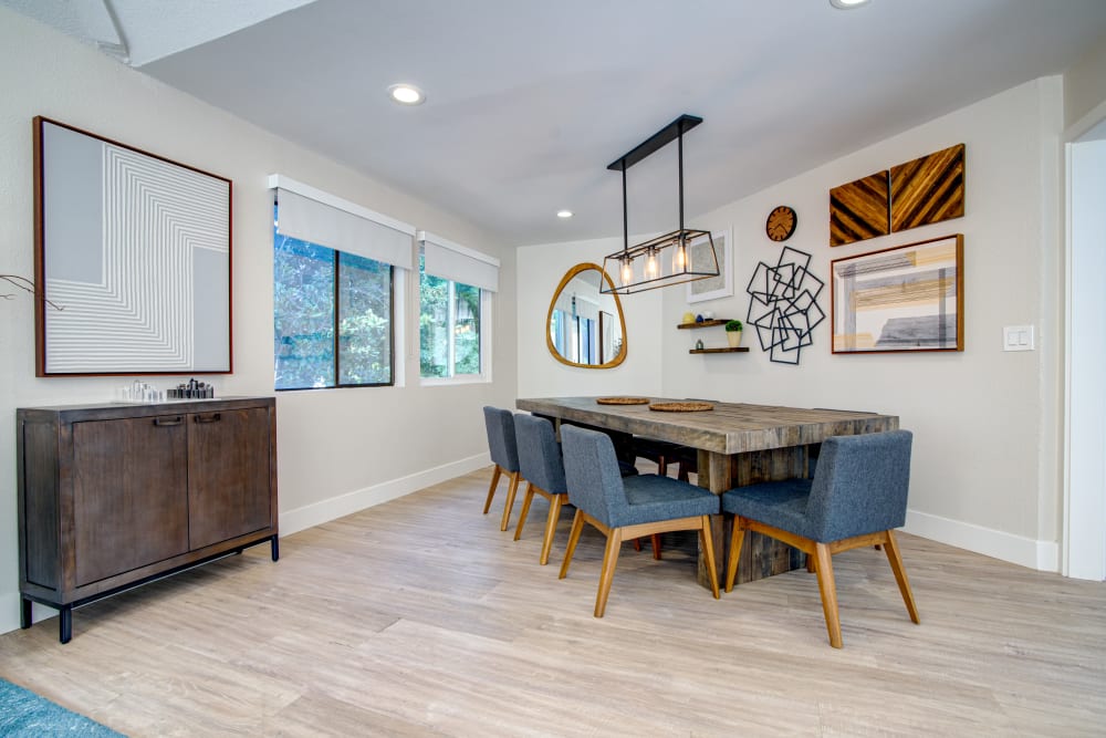 Meeting table for resident use in the business center at Terra Martinez in Martinez, California