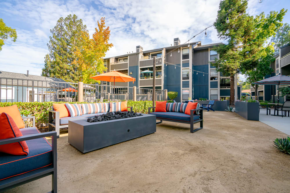 Lounge area next to the fire pit at Terra Martinez in Martinez, California