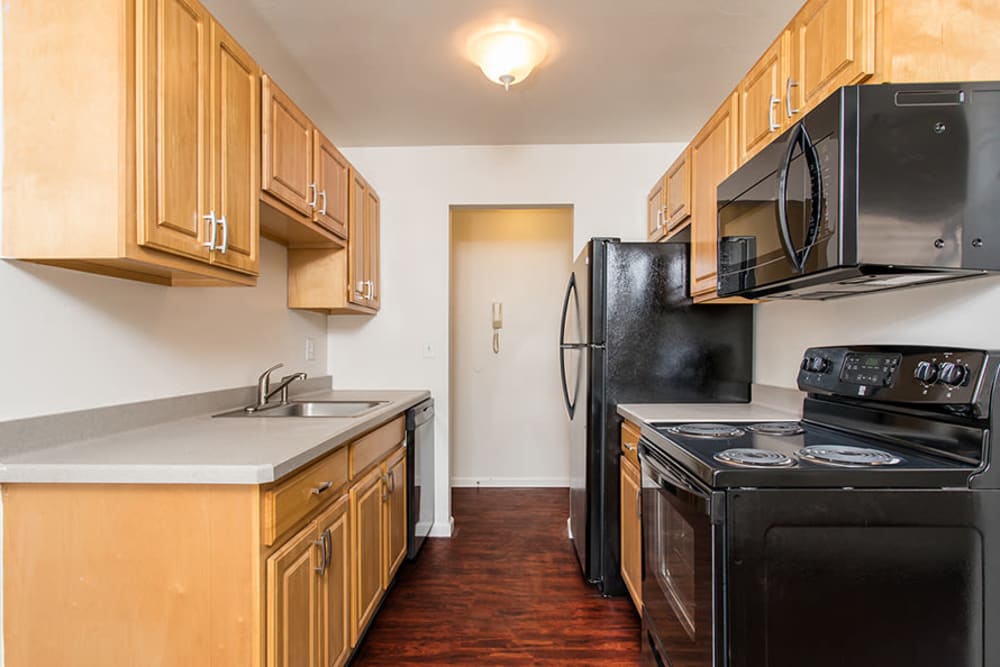 Bright, spacious kitchen at Lake Vista Apartments in Rochester, New York