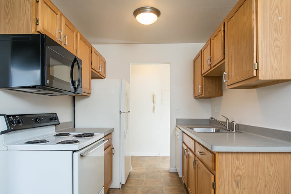 Well-equipped kitchen at Lake Vista Apartments in Rochester, New York