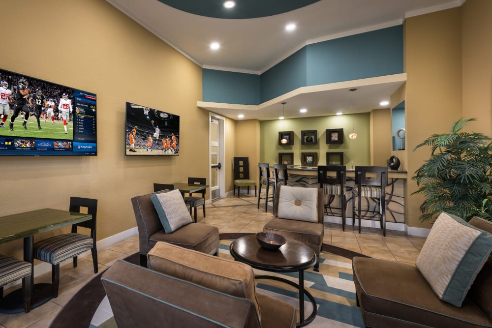 Contemporary decor in resident clubhouse at Azul at Spectrum in Gilbert, Arizona