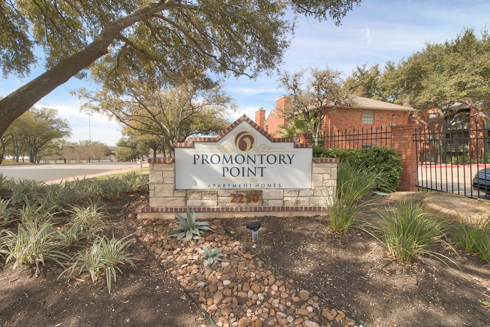 Entrance Sign at Promontory Point Apartments in Austin, Texas