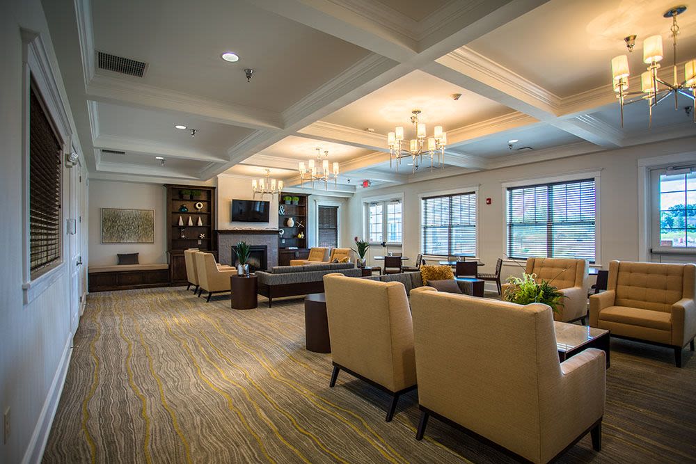 Beautiful living room in clubhouse at The Landings at Meadowood in Baldwinsville, New York