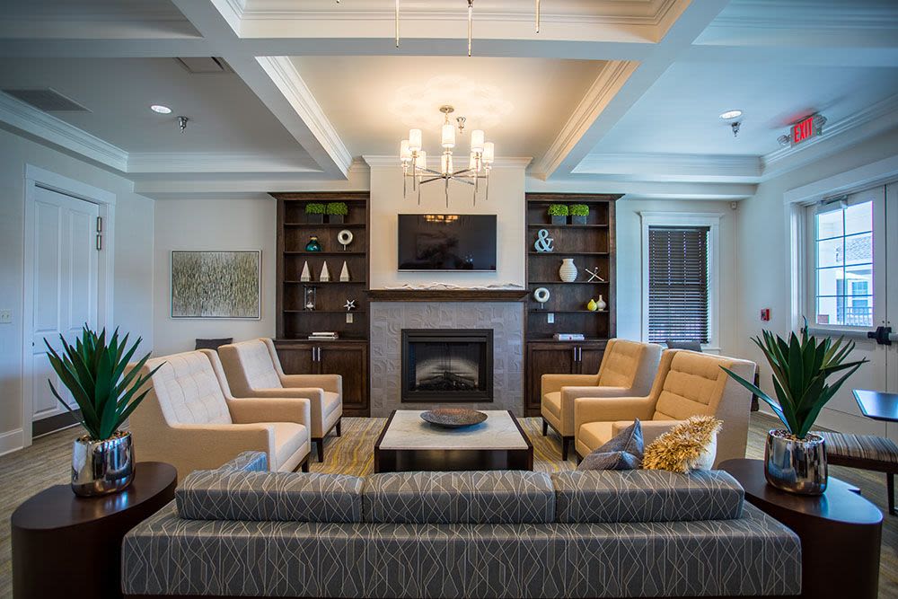 Beautiful living room area in clubhouse at The Landings at Meadowood in Baldwinsville, New York