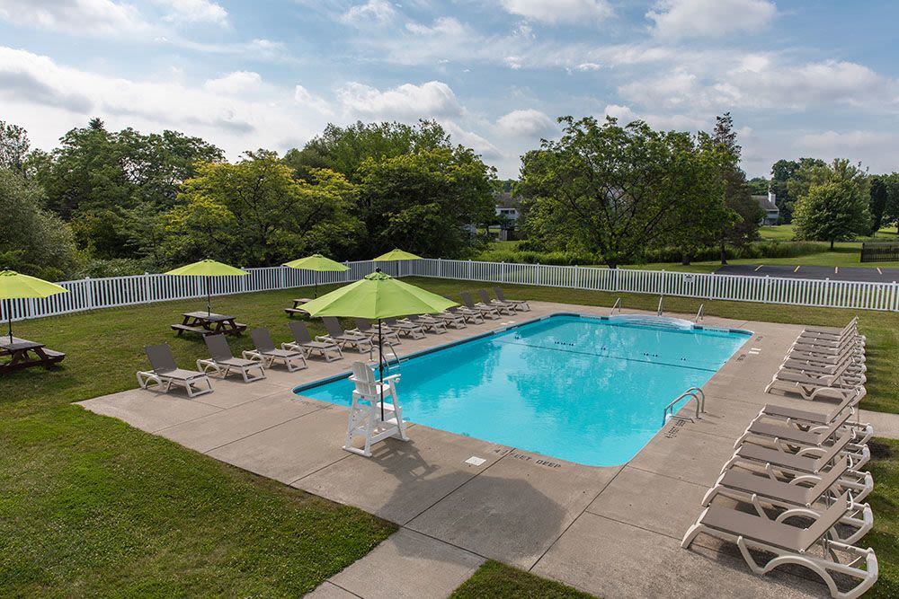 Sparkling swimming pool at The Meadows Apartments in Syracuse, New York