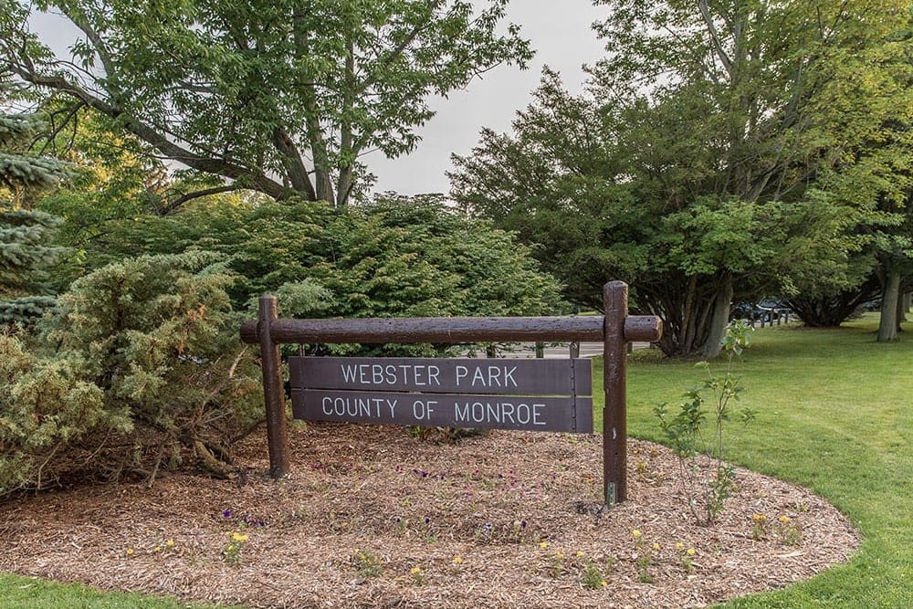 Webster Park sign in Webster, New York near Waverlywood Apartments & Townhomes