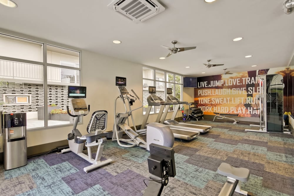 Cardio machines and more in the fitness center at Mia in Palo Alto, California